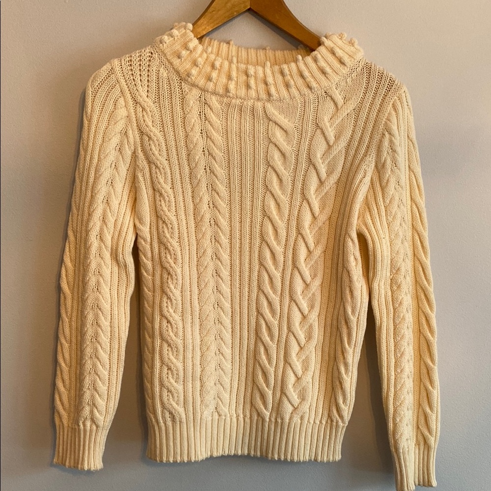 Vintage Woolmark Cream Cable Knit Crew Neck Sweater
